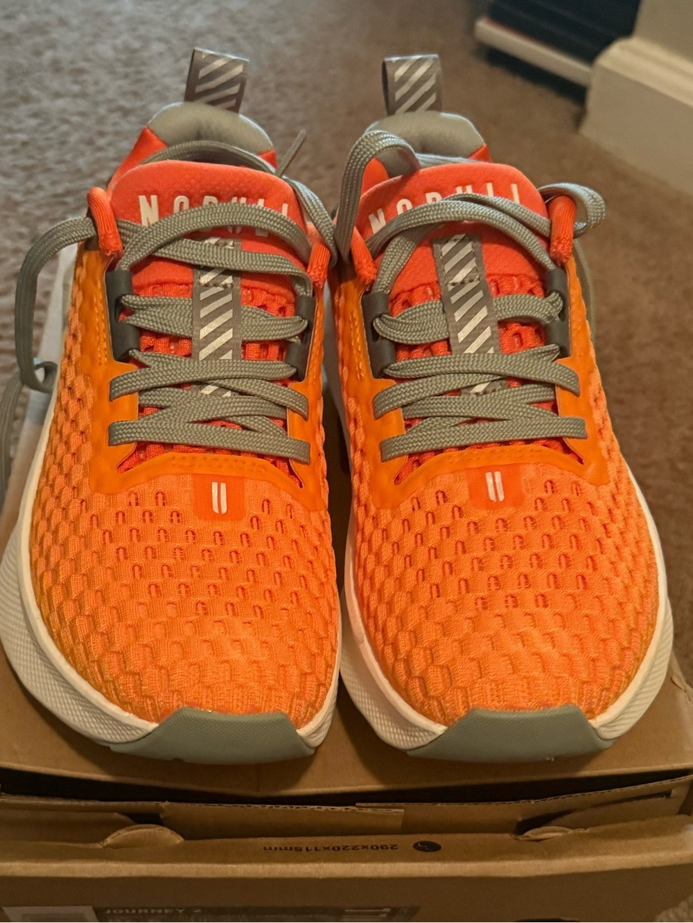 Women's Bright Orange Knit Sneakers with Gray Accents